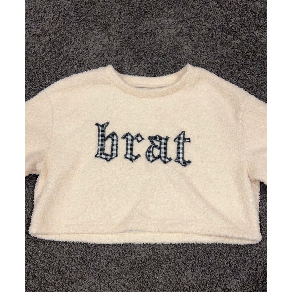 “Brat” Textured Cream Sweatshirt